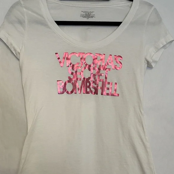 Victoria’s Secret Bombshell White w Metallic Pink Rare Y2K Graphic Tee Small - Picture 6 of 13